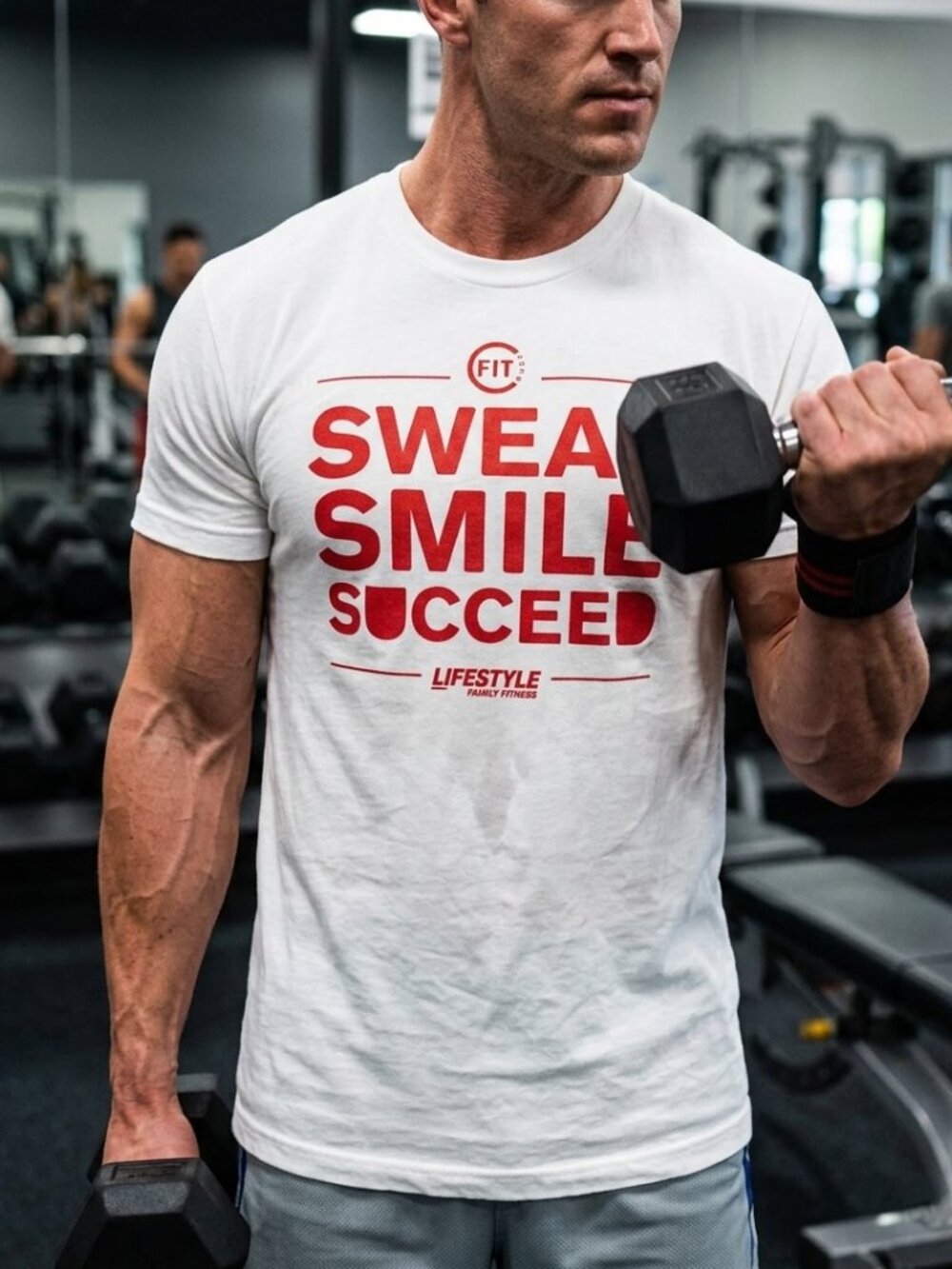 Vintage Lifestyle Family Fitness Gym Shirt - White Red Graphic T-Shirt - M